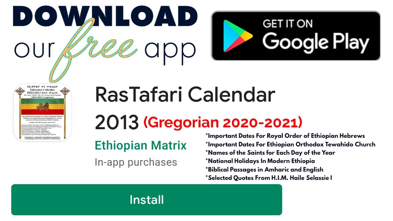 RasTafari Calendar 2013 (Gregorian Calendar 2020-2021)